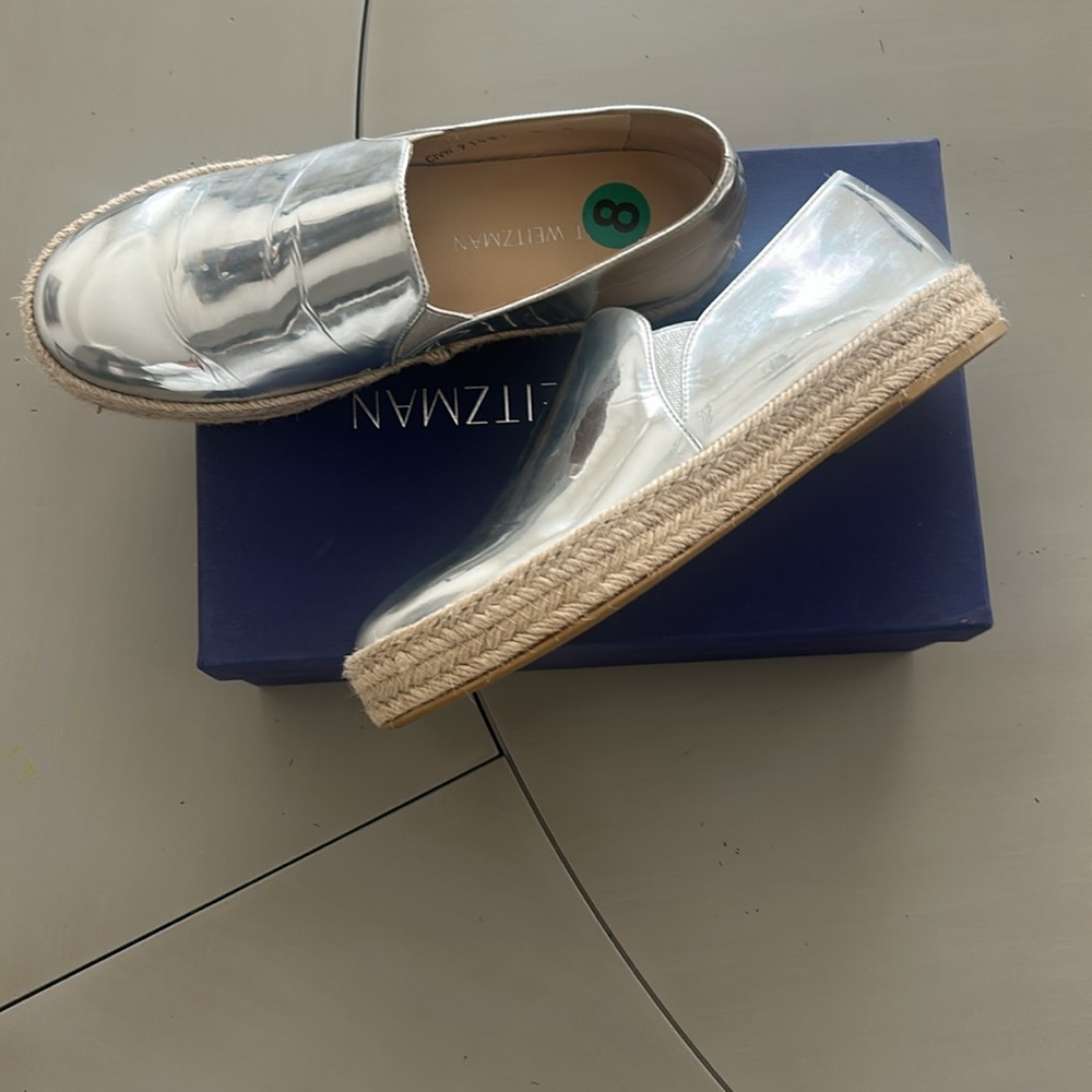 Stuart Weitzman Silver Espadrille Slip-Ons - Picture 6 of 10